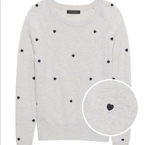 Banana Republic Heart Sweater Merino Wool Gray NWT